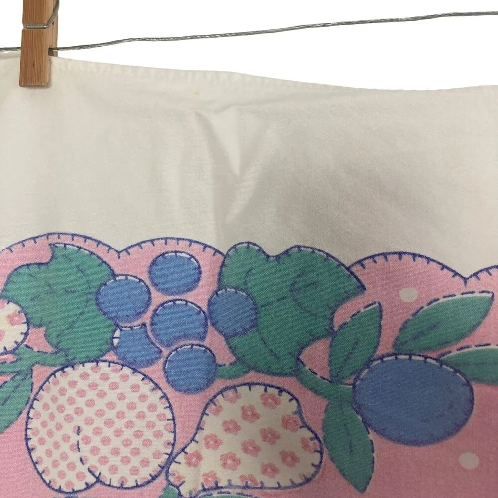 Vintage Fruit Tablecloth Pink Blue 51x 58 Cotton Mid Century Spring Summer